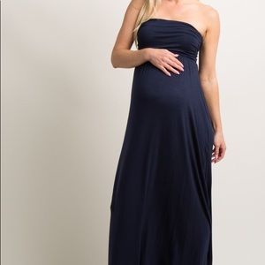 Pink Blush Navy Blue Solid Maxi Maternity Dress